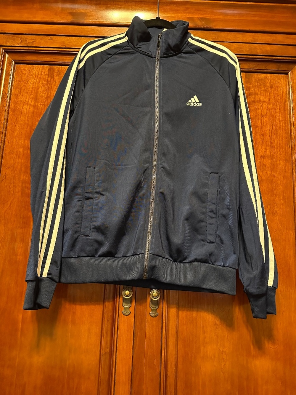 Men's Blue and White Adidas Track Jacket Size Medium